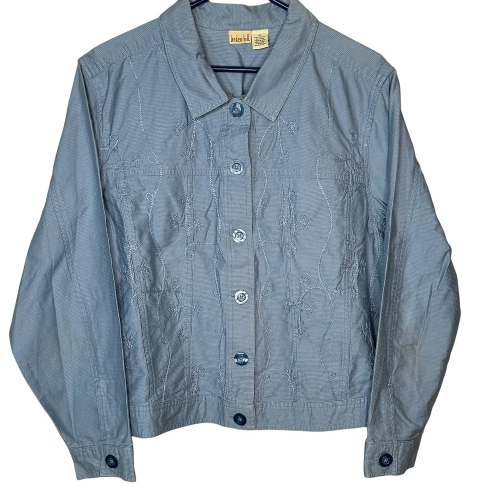 Linden Hill Women’s Light Blue Embroidered Jacket Size XL 100% Cotton